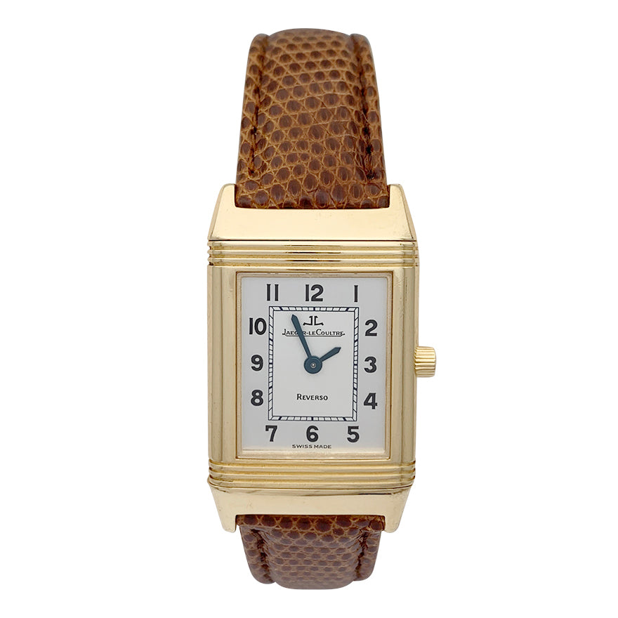 Montre Jaeger-Lecoultre, "Reverso", or jaune et cuir.