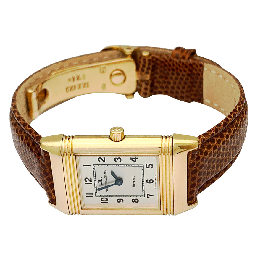Montre Jaeger-Lecoultre, "Reverso", or jaune et cuir.