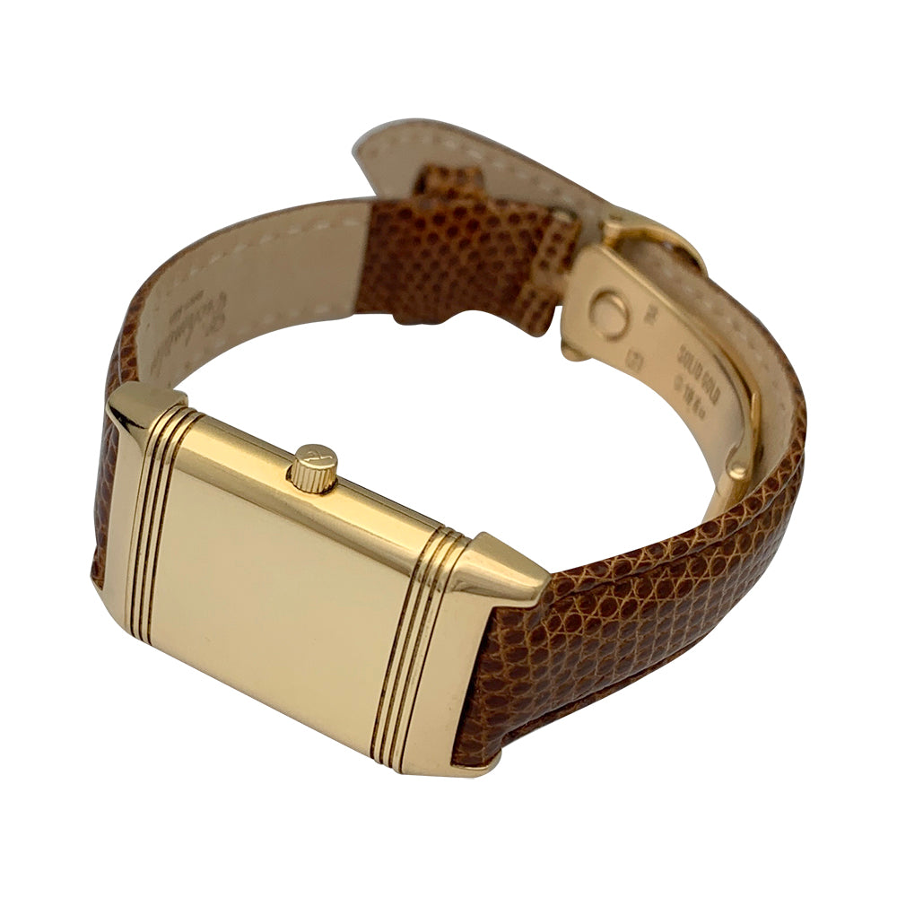 Montre Jaeger-Lecoultre, "Reverso", or jaune et cuir.