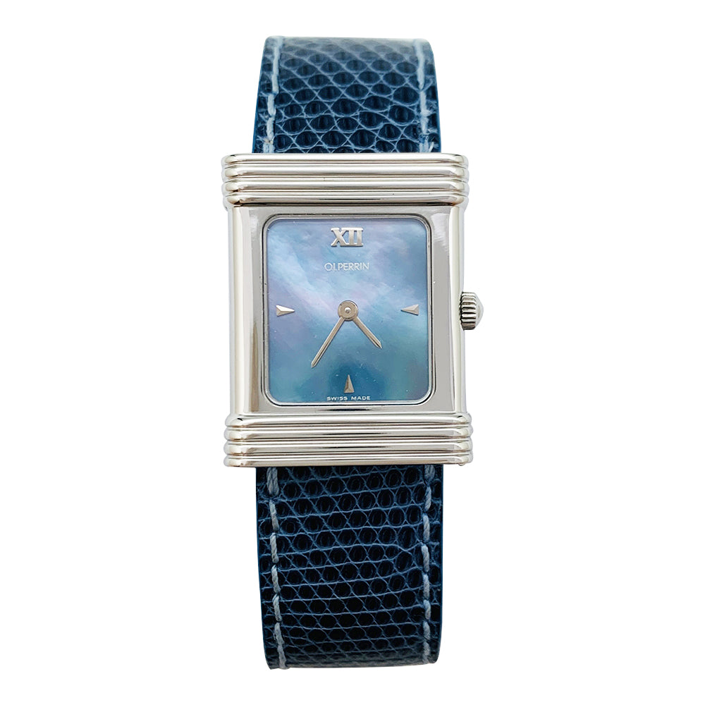 Montre O.J.Perrin acier, nacre, cuir.