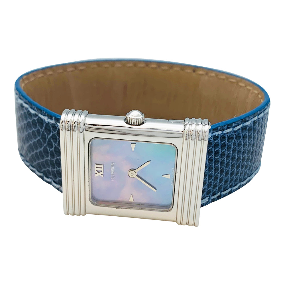 OJPerrin watch, steel, mother-of-pearl, leather.