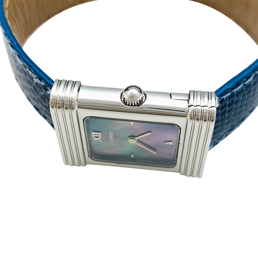 OJPerrin watch, steel, mother-of-pearl, leather.