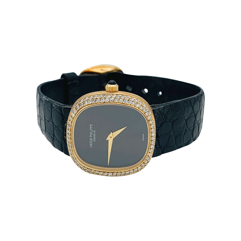 Montre Patek Philippe "Ellipse" en or jaune, diamants, cuir