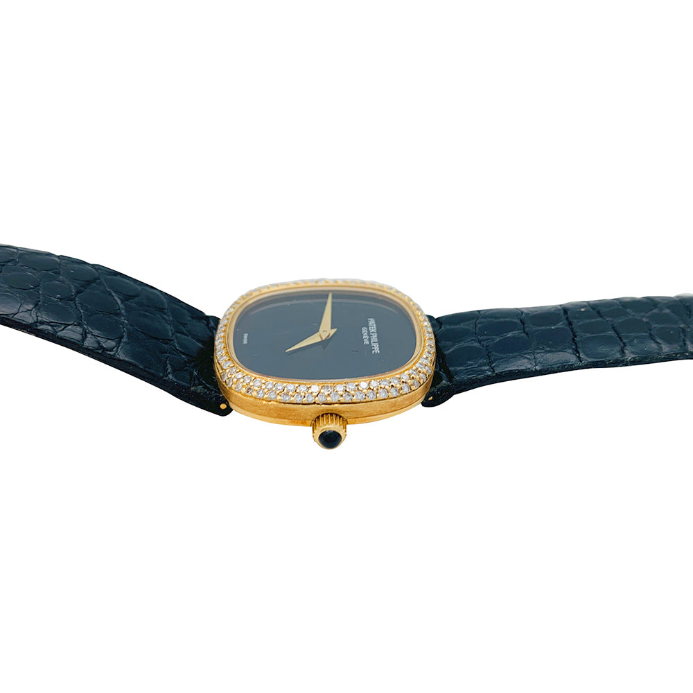 Montre Patek Philippe "Ellipse" en or jaune, diamants, cuir