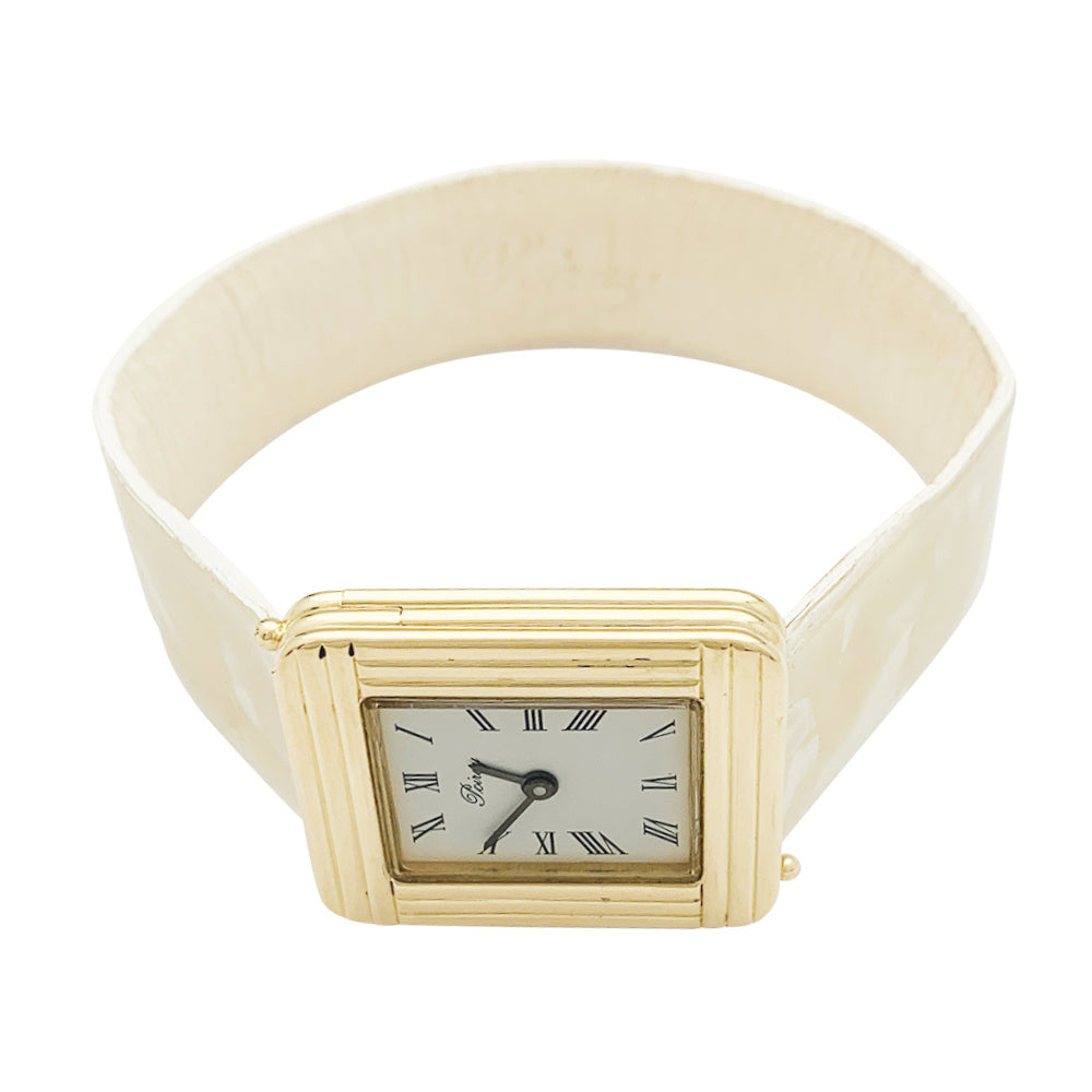 Poiray watch, "Ma Première", in yellow gold, interchangeable leather strap.