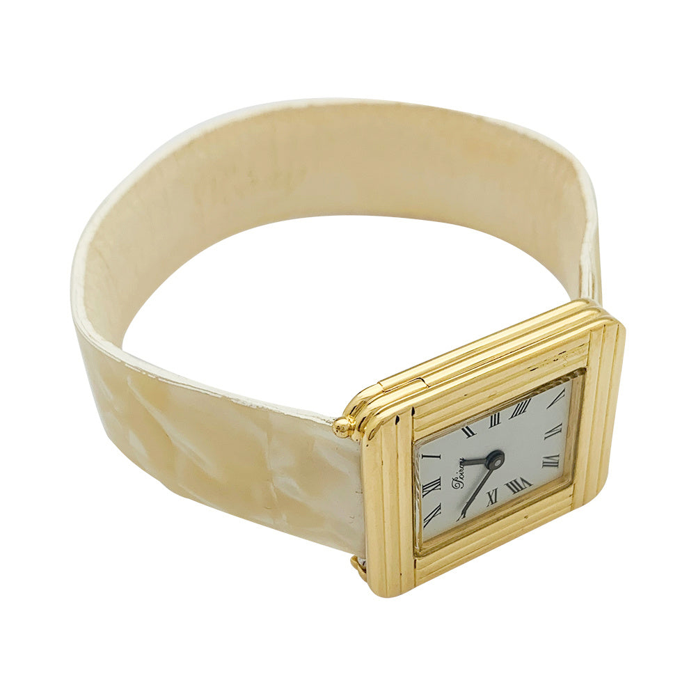Poiray watch, "Ma Première", in yellow gold, interchangeable leather strap.