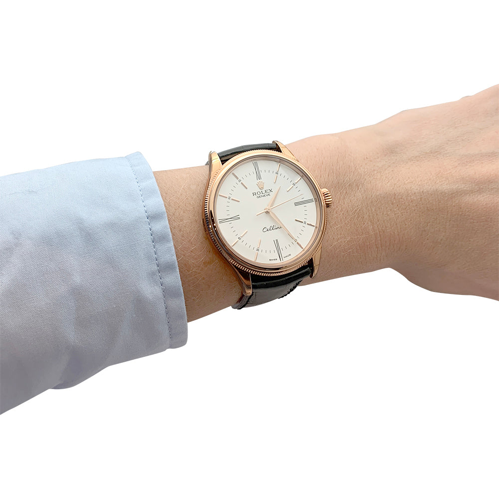 Rolex watch, "Cellini", rose gold, leather.