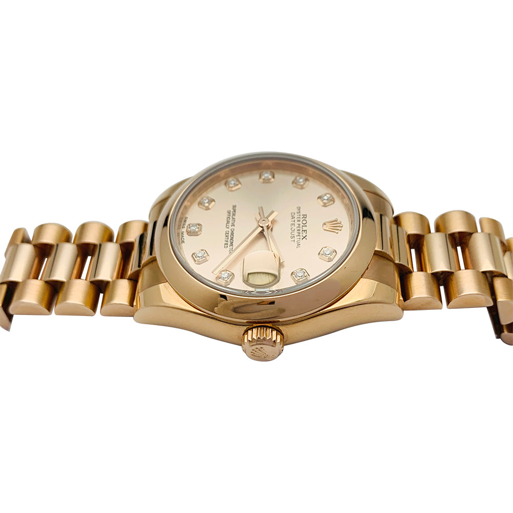 Montre Rolex, "Oyster Perpetual Datejust" , or rose et diamants.
