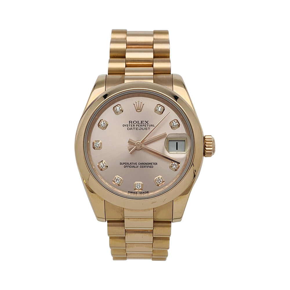 Montre Rolex, "Oyster Perpetual Datejust" , or rose et diamants.