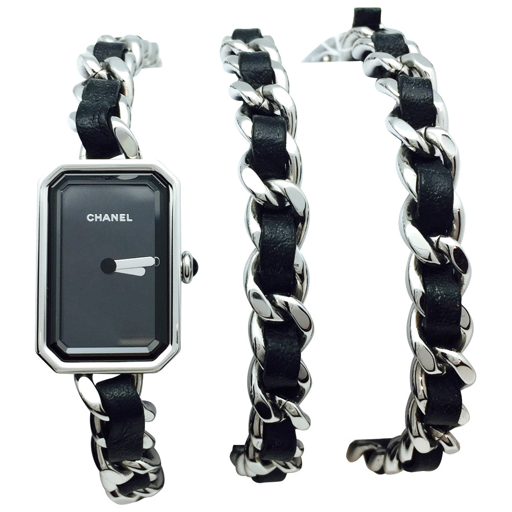 Montre Chanel "Première Rock" acier et cuir.