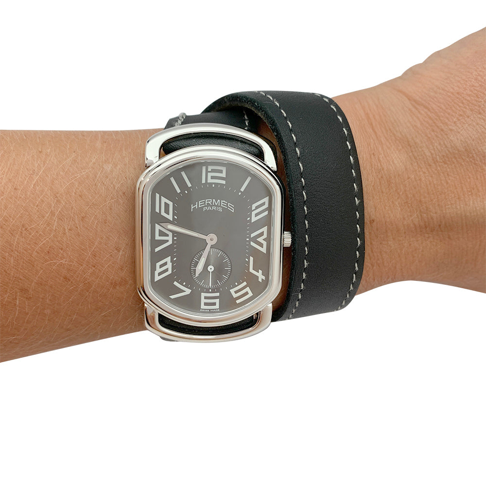 Hermès watch, "Rallye", steel, leather.