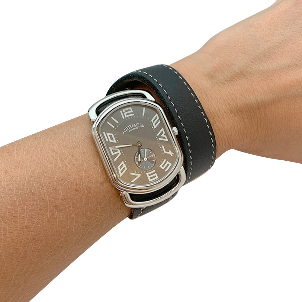 Hermès watch, "Rallye", steel, leather.