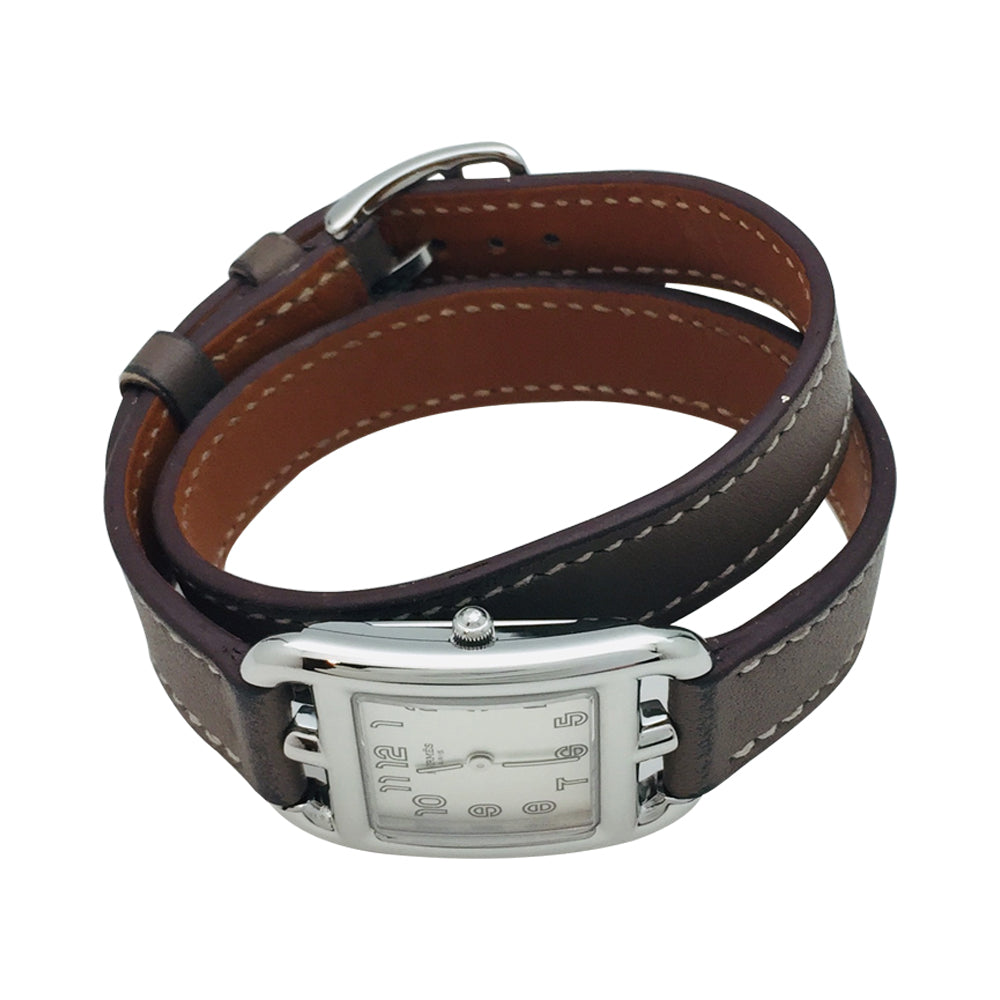 Hermès "Cape Cod" watch in steel on leather. Small model.