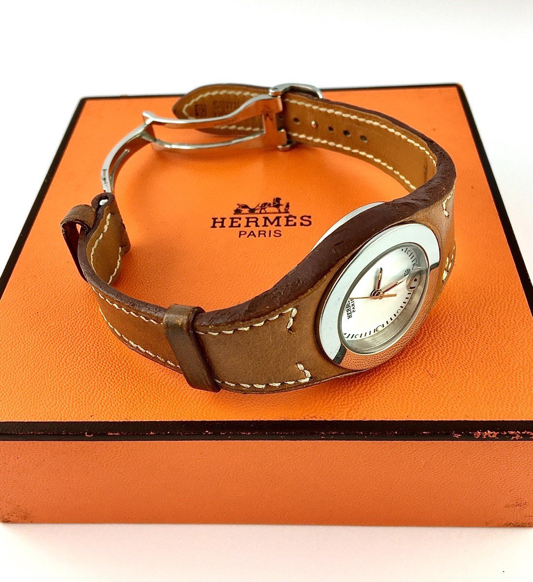 Montre Hermès Harnais Acier sur Cuir Full Set - Maison Eloe