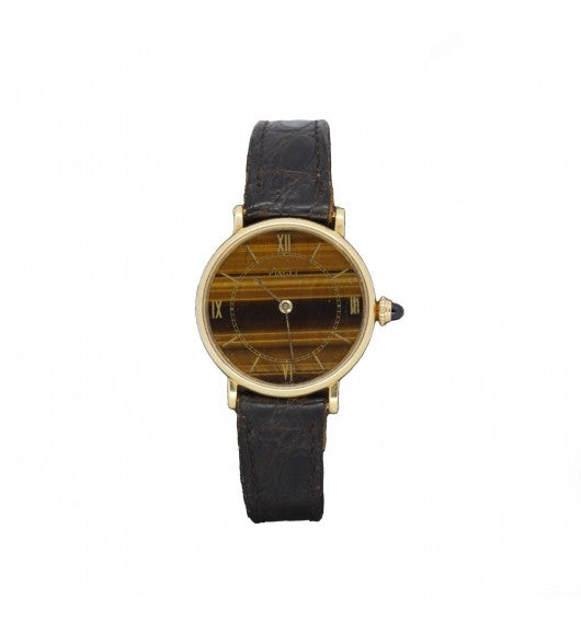 Piaget, Montre Vintage Or et Oeil de Tigre sur Cuir