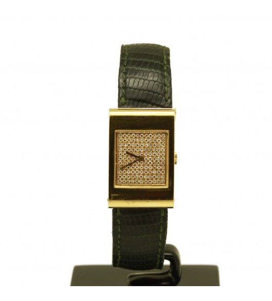 Boucheron, Montre "Reflet" vintage or et Diamants sur cuir