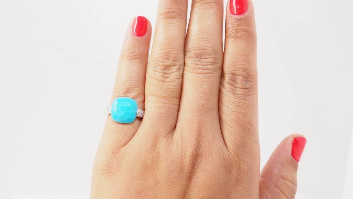 Pomellato Bague Capri Or blanc Diamqnts Turquoise - Maison Eloe