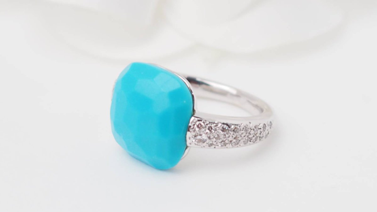 Pomellato Bague Capri Or blanc Diamqnts Turquoise - Maison Eloe