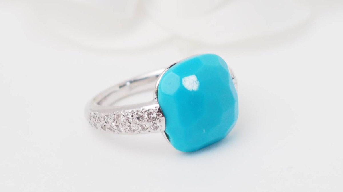 Pomellato Bague Capri Or blanc Diamqnts Turquoise - Maison Eloe