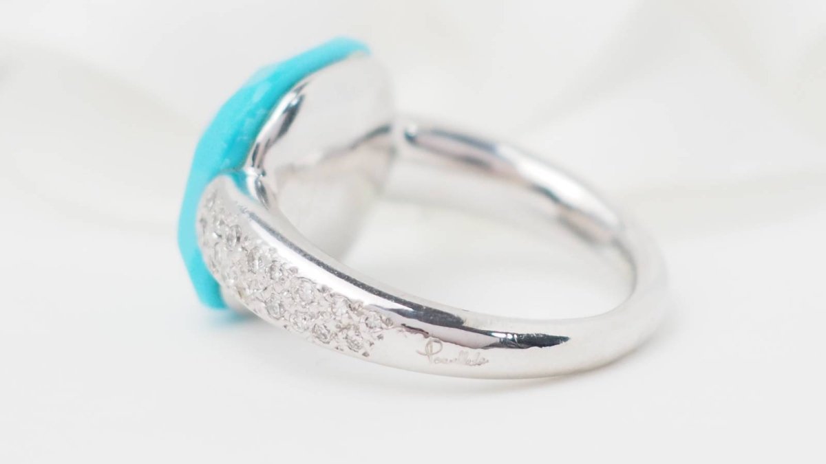 Pomellato Bague Capri Or blanc Diamqnts Turquoise - Maison Eloe