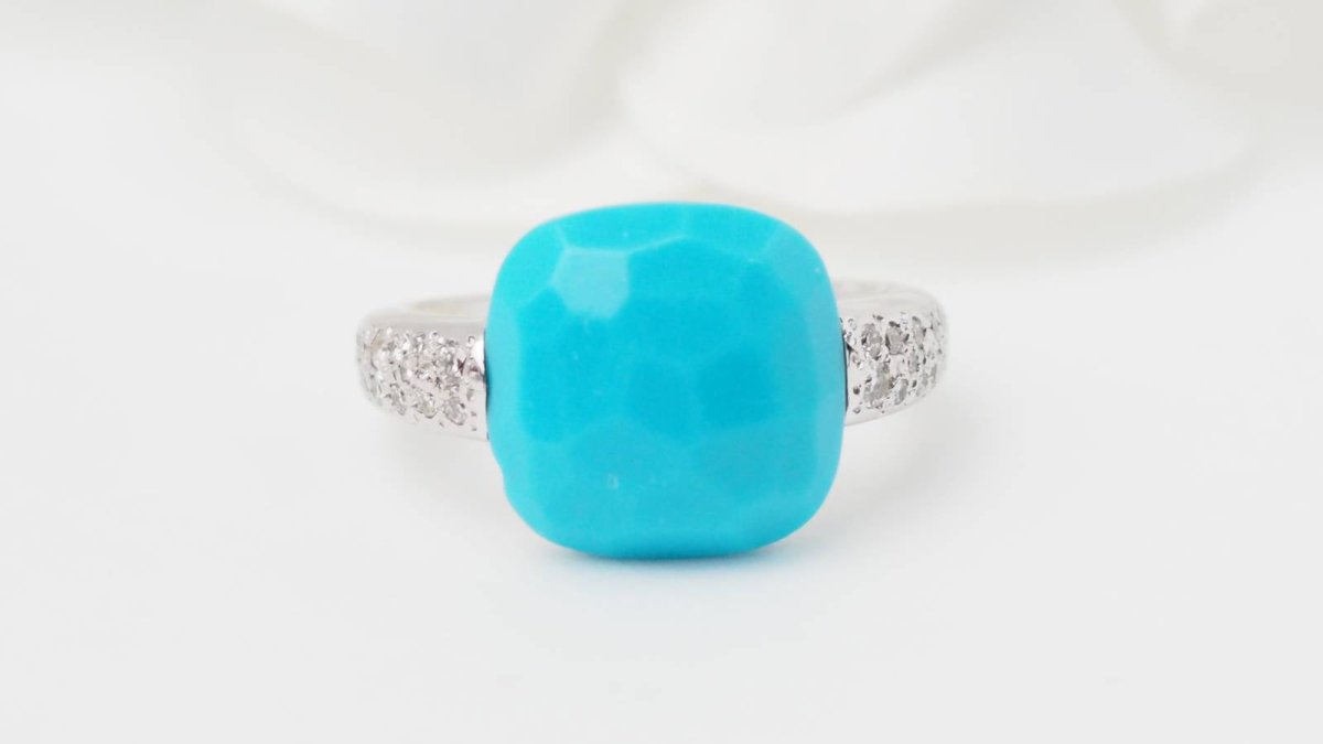 Pomellato Bague Capri Or blanc Diamqnts Turquoise - Maison Eloe