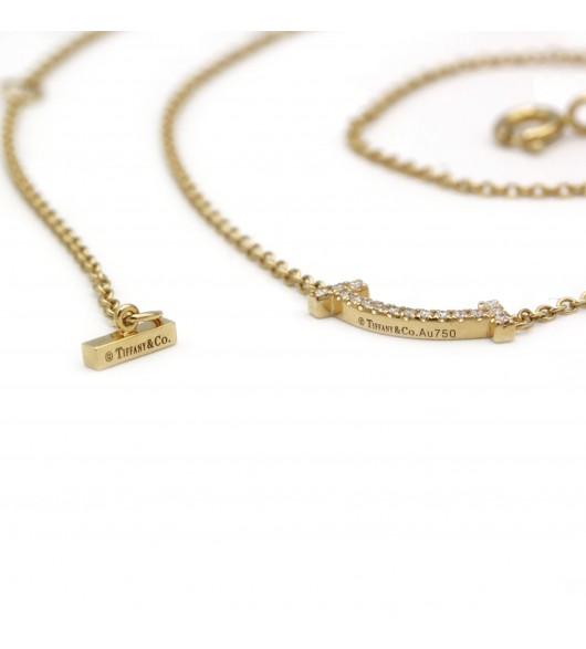 Tiffany, Smile T Necklace, Yellow Gold Diamonds