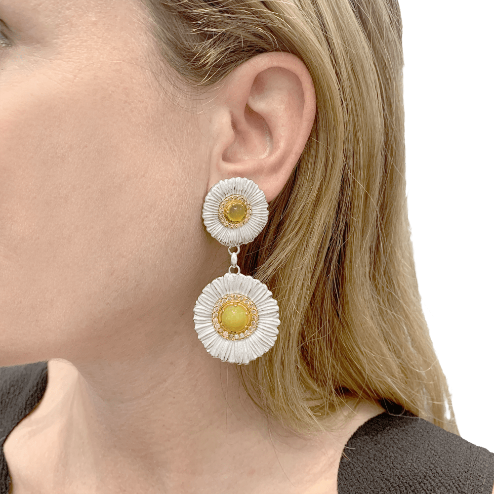 Boucles d'oreilles Buccellati, "Blossoms Color", or jaune, argent, diamants bruns, agates jaunes.