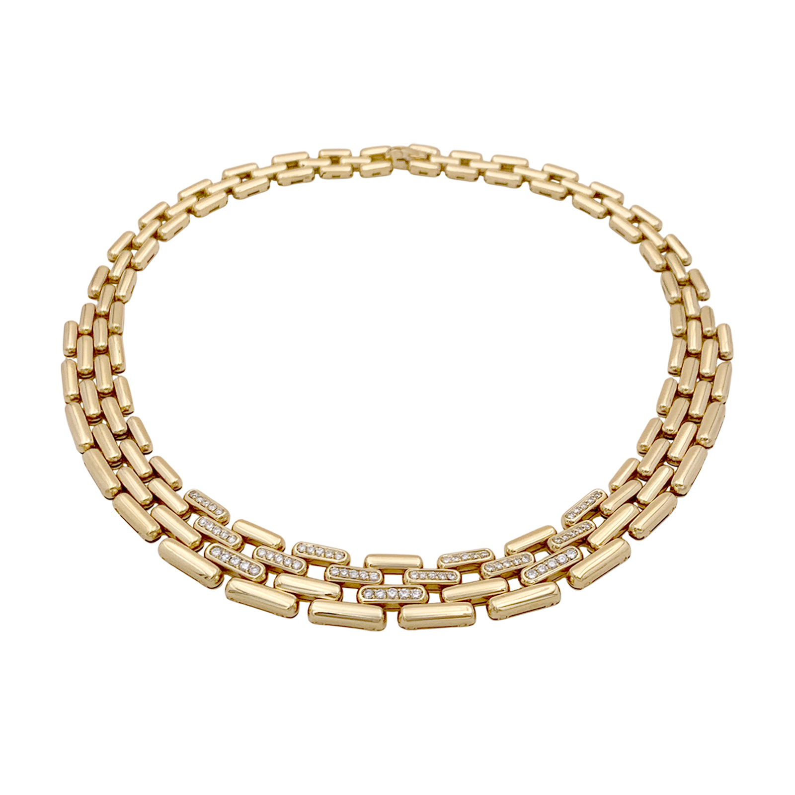 Collier Fred maillons articulés, or jaune, diamants.