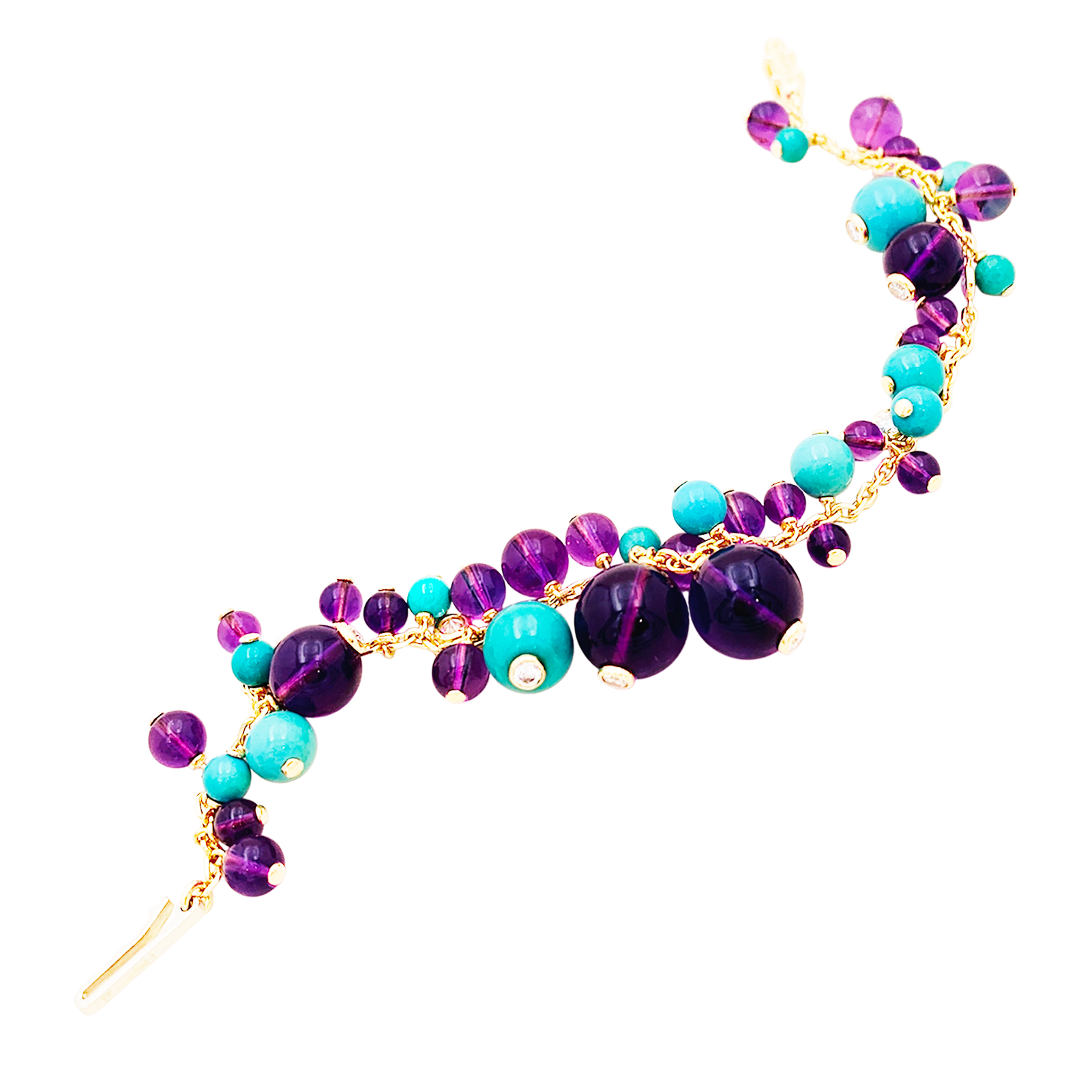 Bracelet CARTIER, modèle "Délices de Goa", or rose, améthyste, turquoises et diamants.