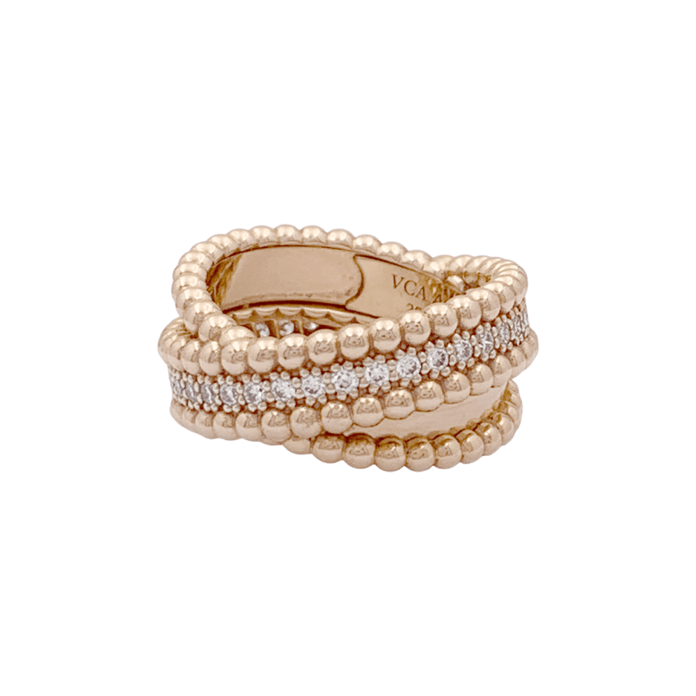 Bague VAN CLEEF ET ARPELS,"Duo Perlée", or rose, diamants.
