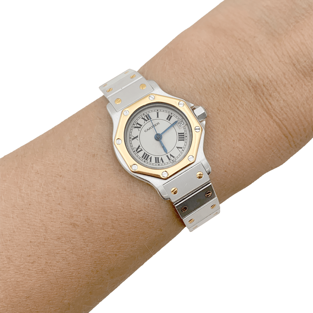 Montre Cartier, "Santos Octogonale", acier et or.