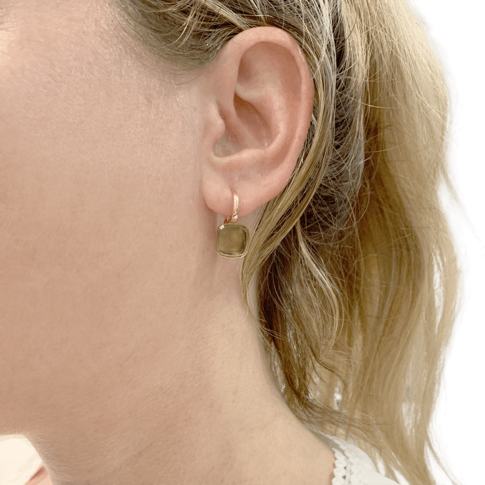 Boucles d'oreilles Pomellato, "Nudo", or rose et blanc et quartz lemon.