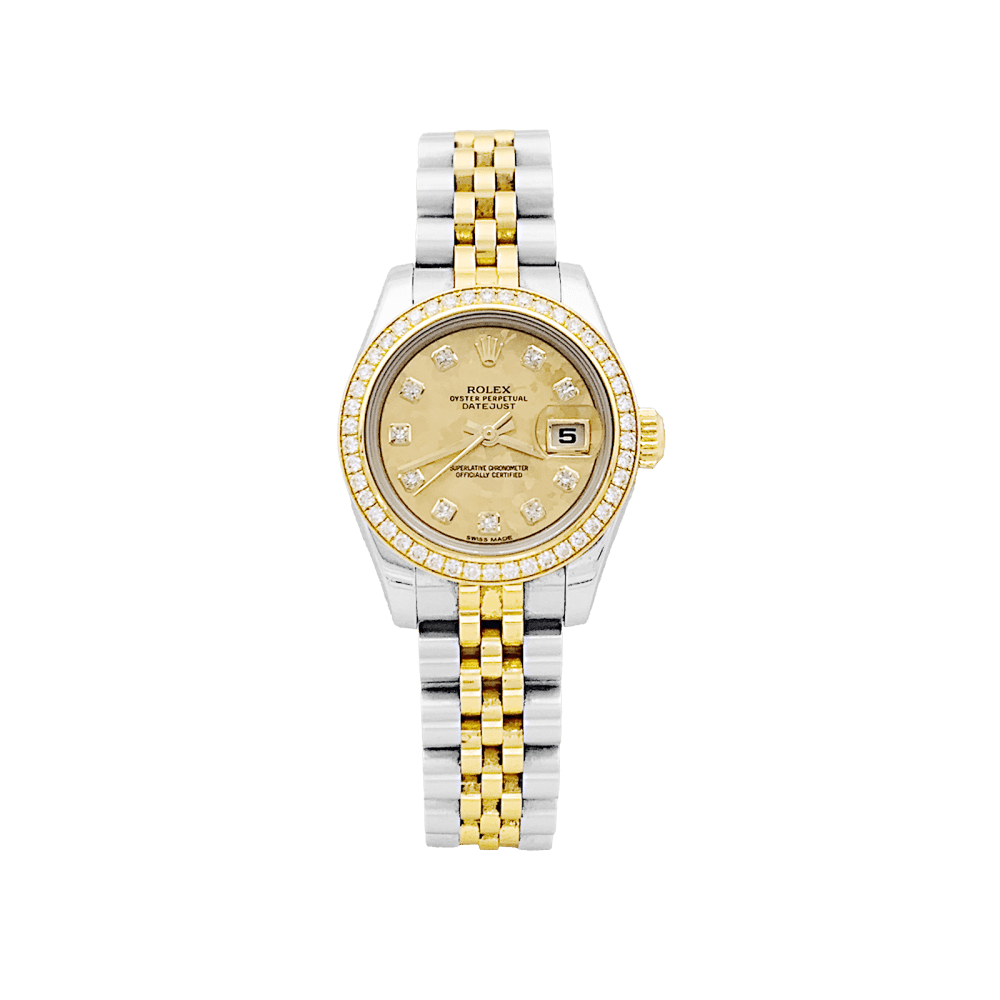 Montre Rolex, "Oyster Perpetual Lady-Datejust", or jaune, acier, diamants.