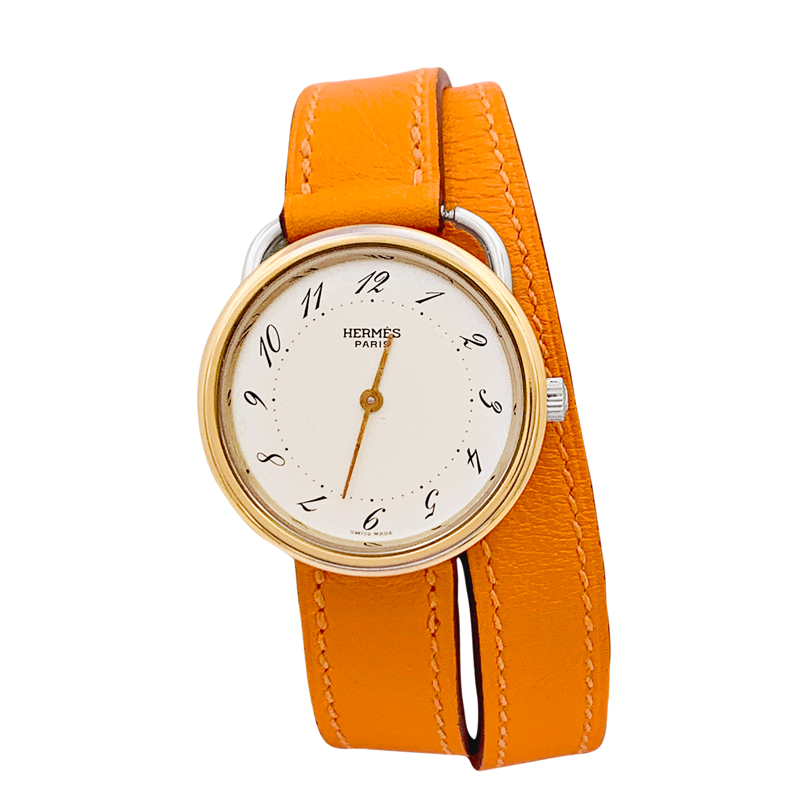 Montre Hermès, "Arceau", plaqué or, acier, cuir.