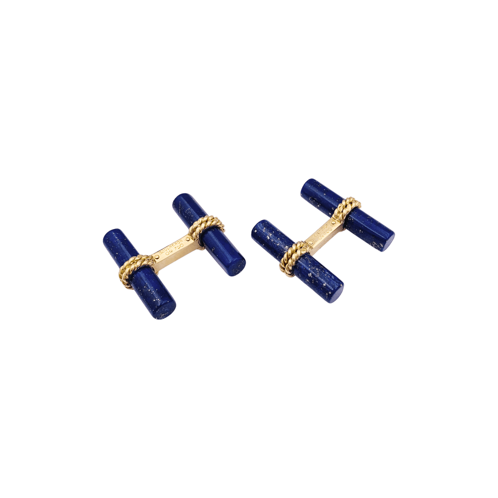 Boutons de manchette BOUCHERON, or jaune et bâtonnets de lapis lazuli.