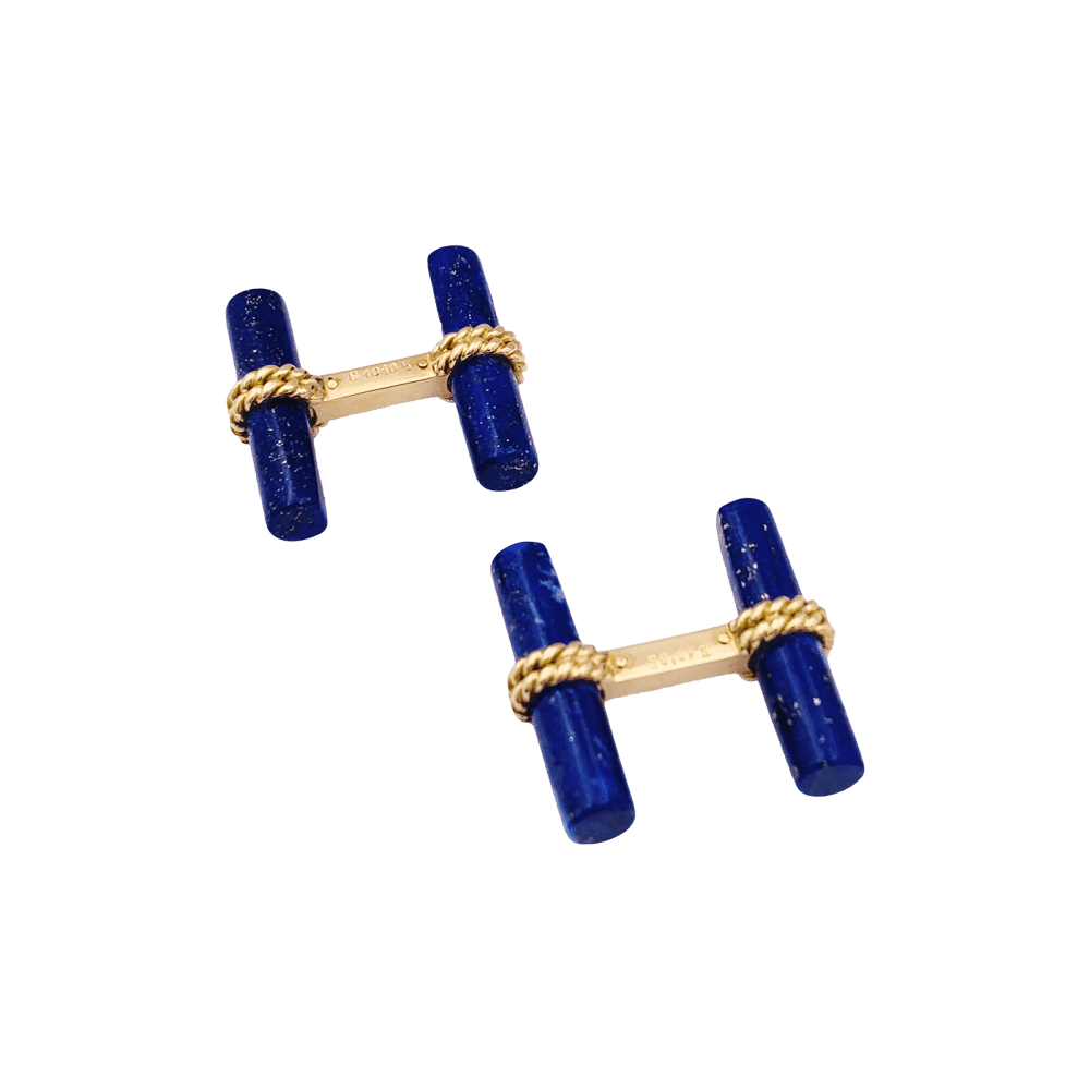 Boutons de manchette BOUCHERON, or jaune et bâtonnets de lapis lazuli.