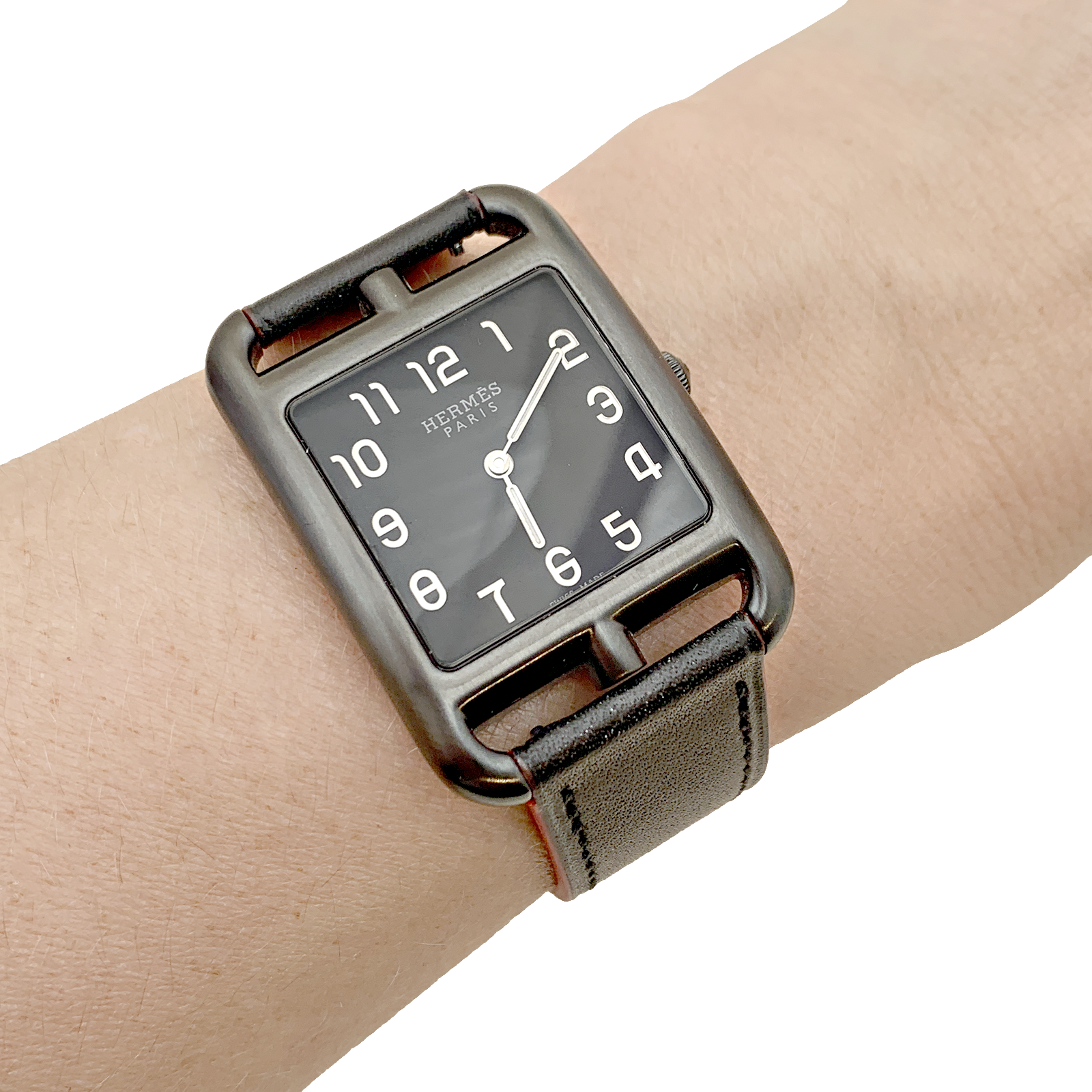 Montre Mixte Hermès, "Cape Cod Shadow, acier noirci, cuir.