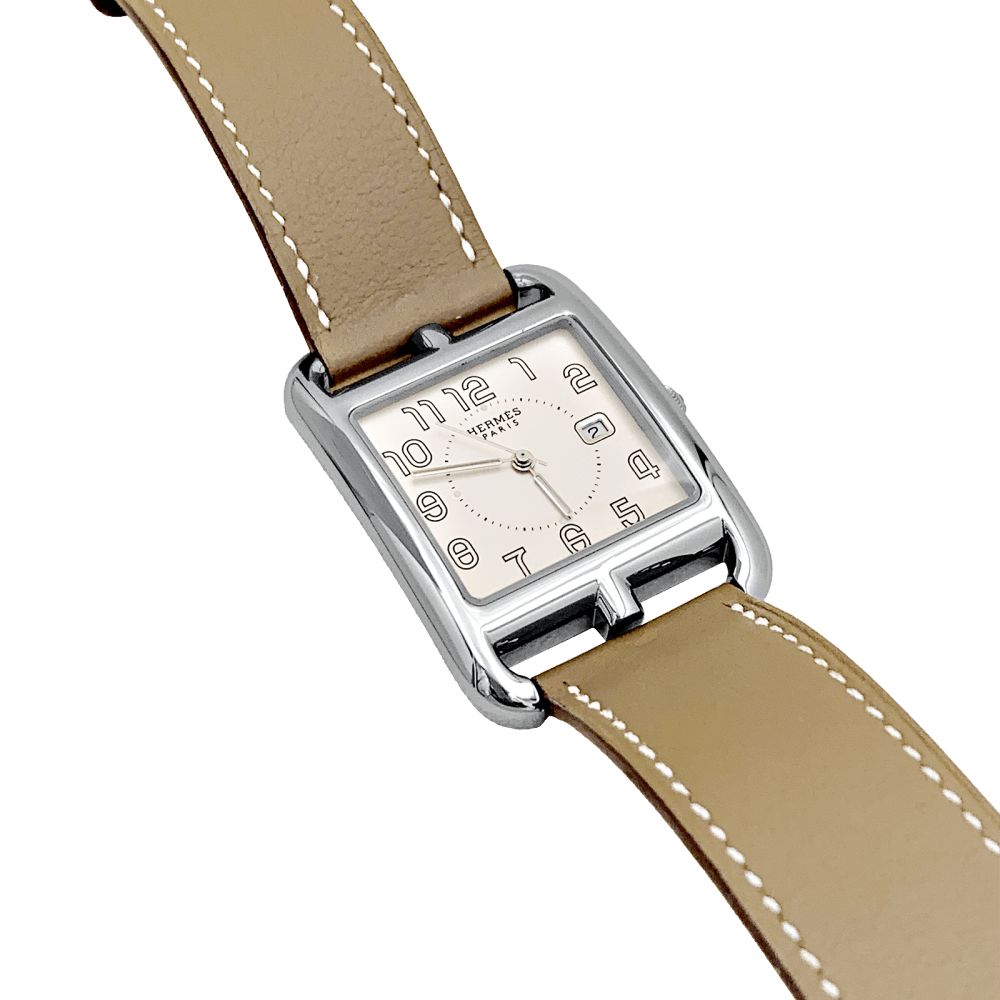 Montre Hermès, "Cape Cod", acier sur cuir.