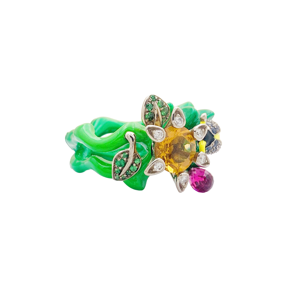 Bague Dior, "Milly Carnivora", laque, diamants, pierres de couleur.