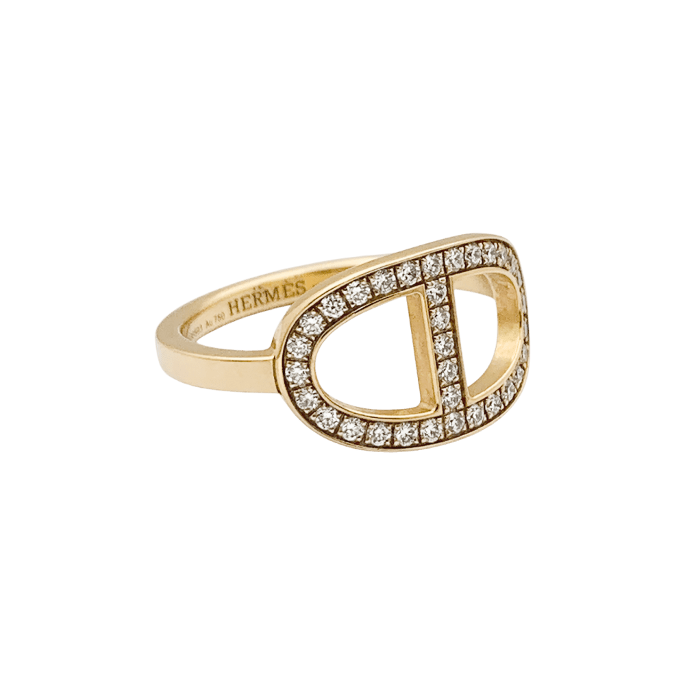Bague Hermès, "Chaîne d'ancre contour", or rose, diamants.