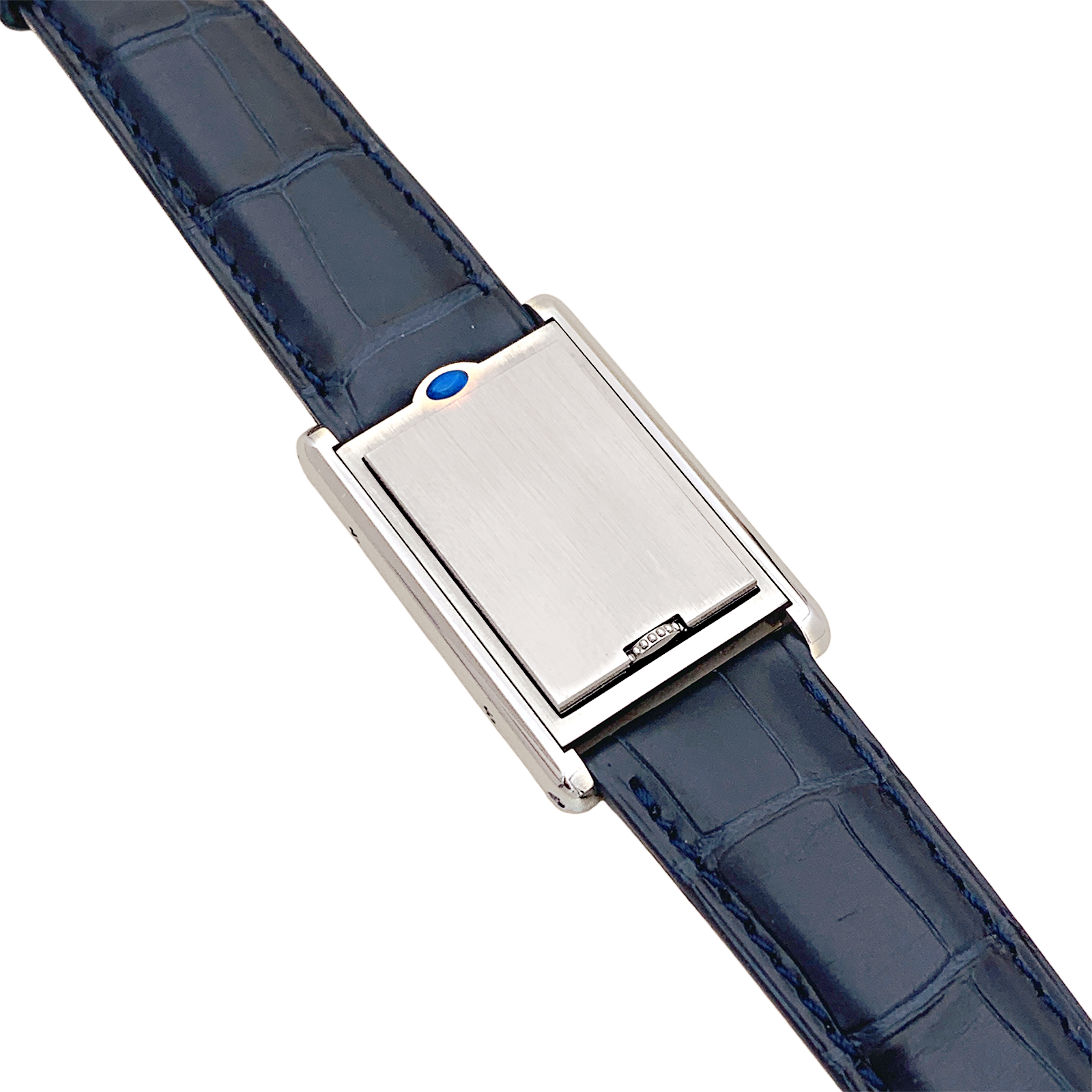 Montre Cartier, "Tank Basculante", acier, cuir.