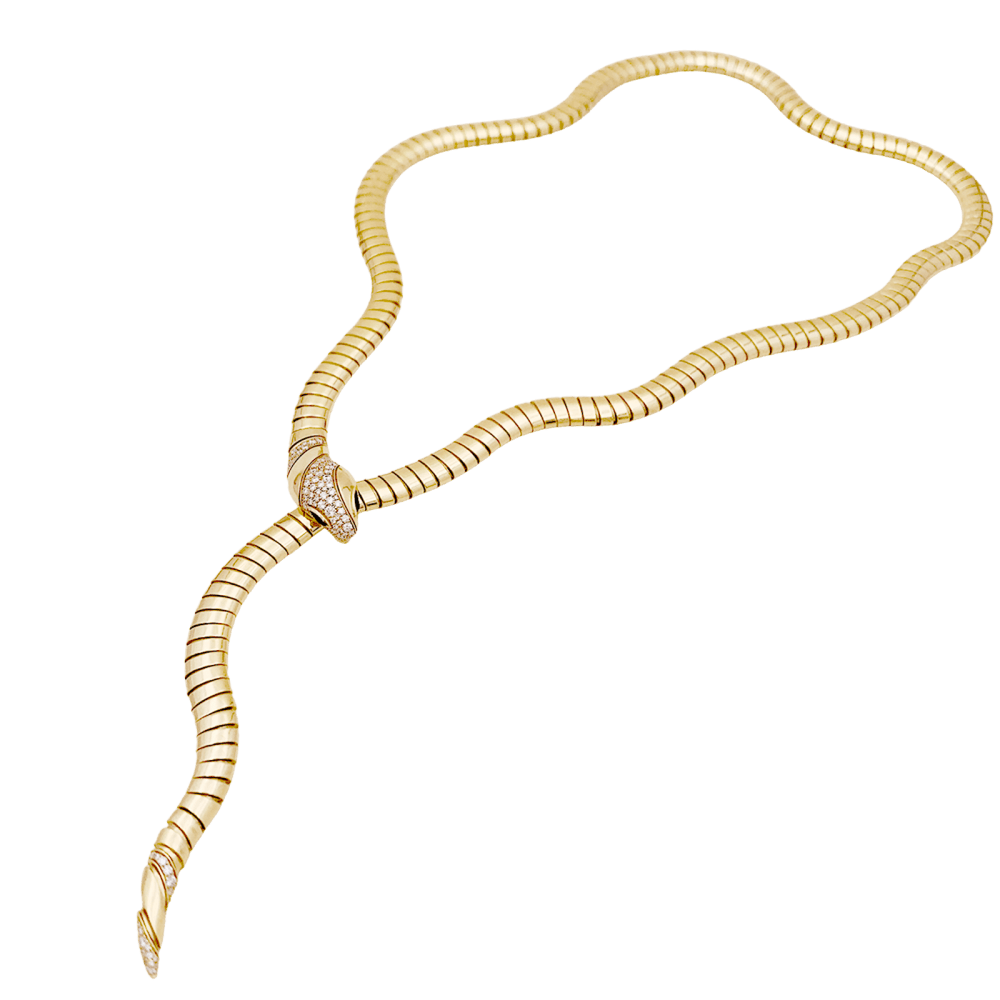 Collier Bulgari, « Serpenti Tubogas », or jaune, diamants, onyx.
