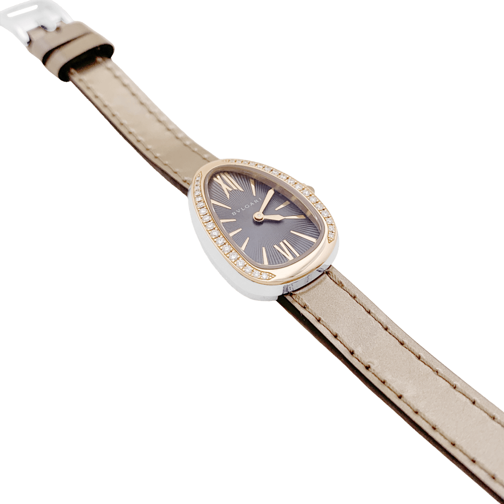 Montre Bulgari, “Serpenti”, en or rose, diamants, acier, cuir.