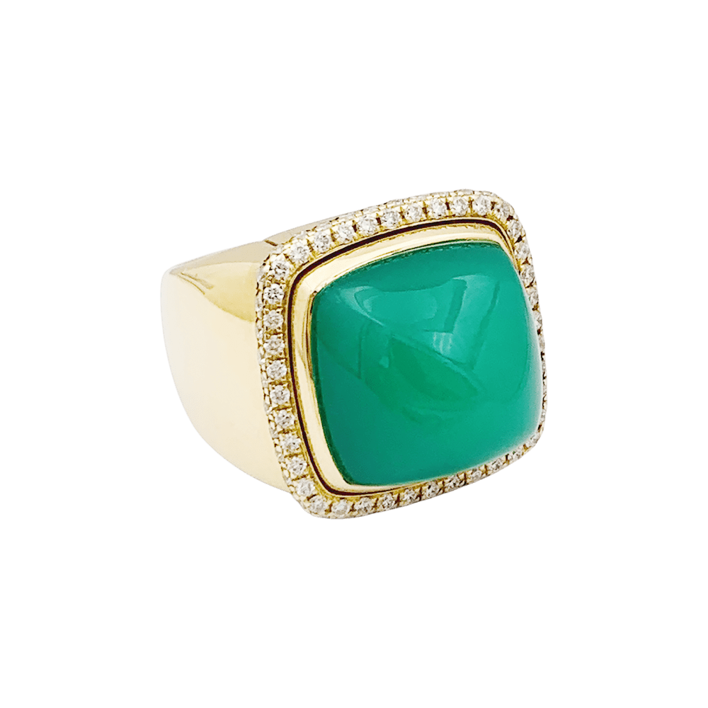 Bague FRED, "PAIN DE SUCRE", or rose 750/000, chrysoprase, diamants.