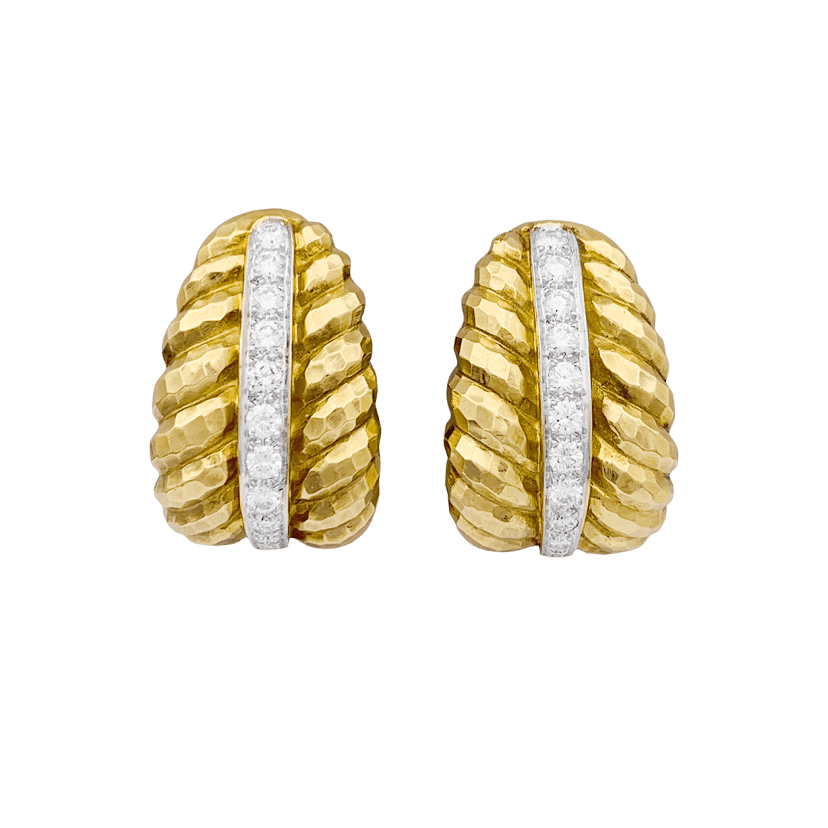 Clips vintage David Webb, platine, or jaune, diamants. - Maison Eloe