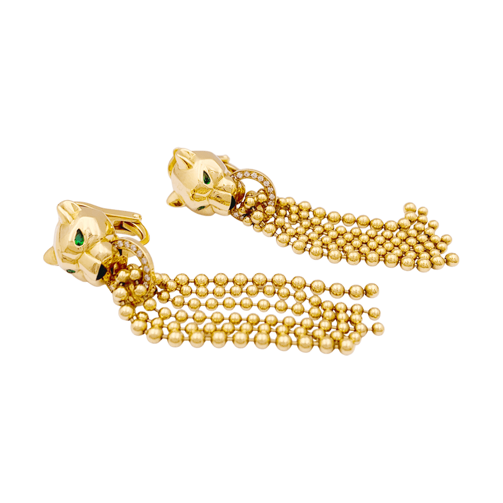 Boucles d'oreilles CARTIER, "Panthère de Cartier", or jaune, diamants, tsavorites et onyx.