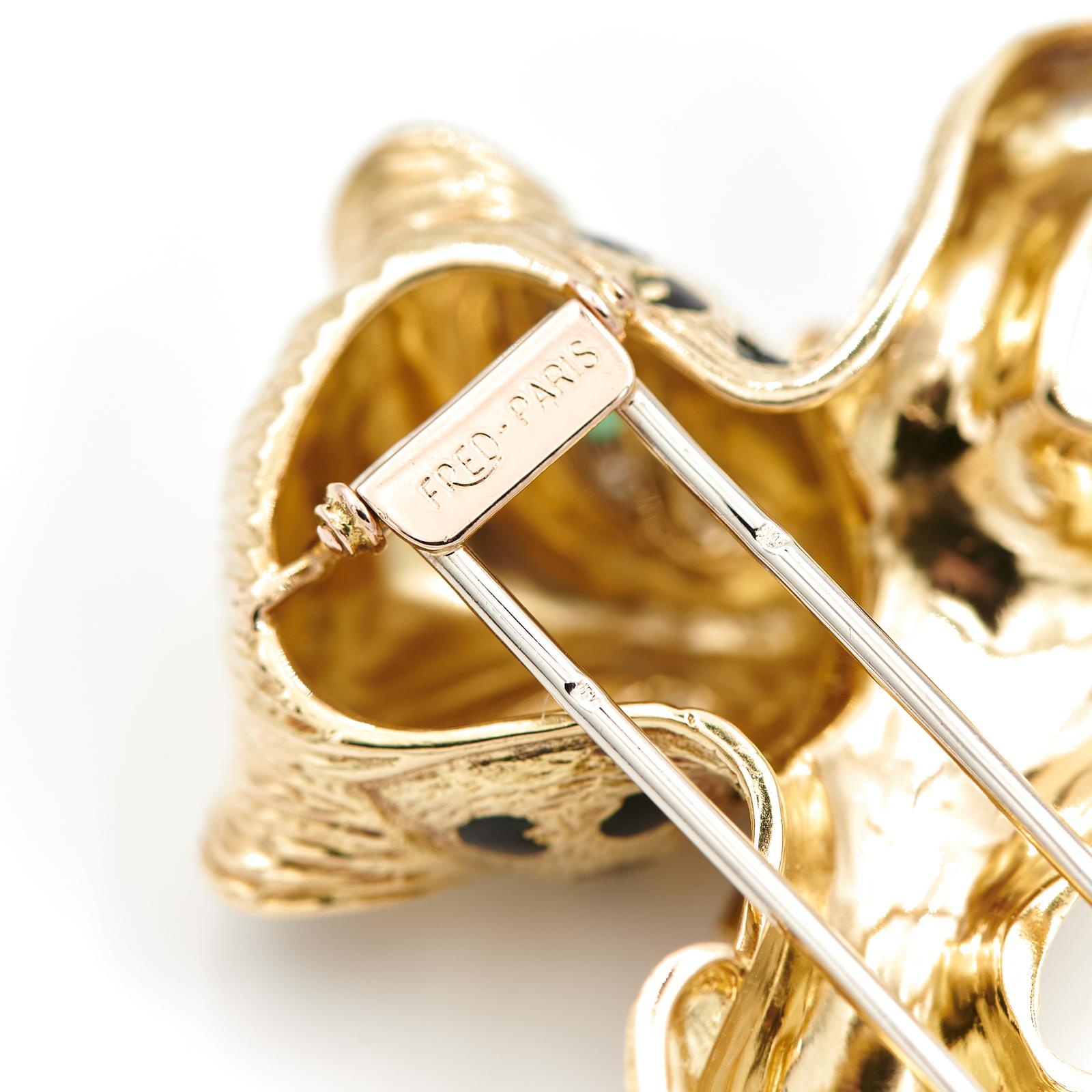 Fred Panther Brooch Yellow Gold, Enamel Diamond