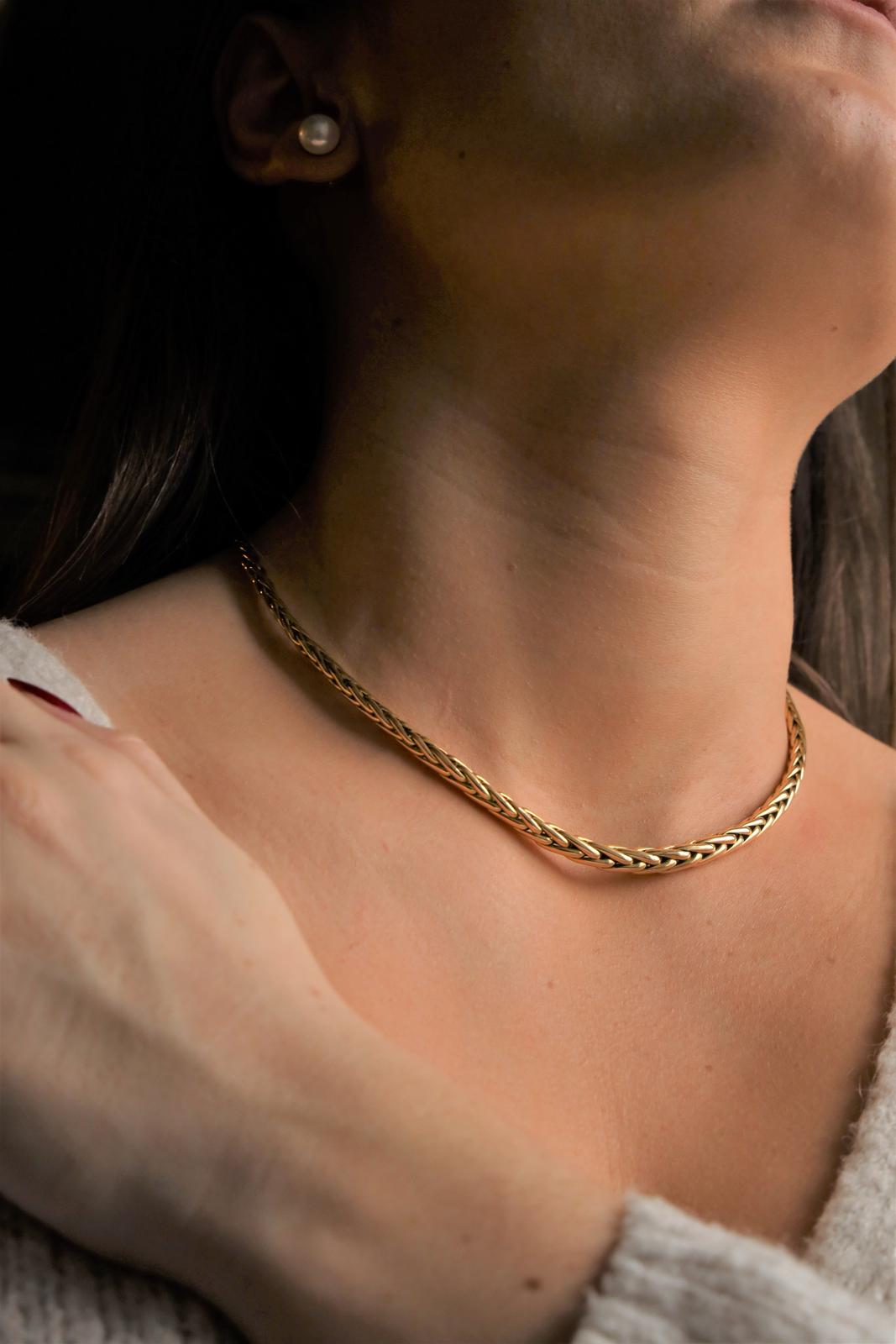 Caplain Saint André Palm Tree Mesh Necklace Yellow Gold Sapphire