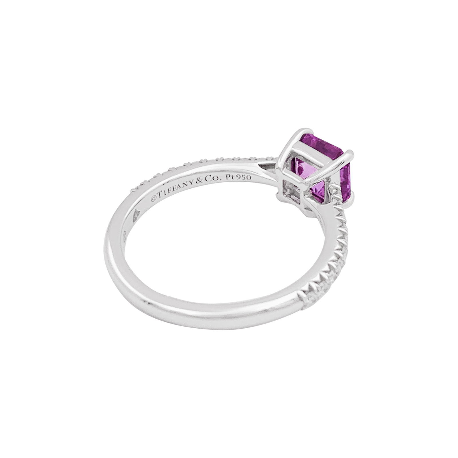 Bague TIFFANY & CO, "Novo" platine, saphir rose et diamants.