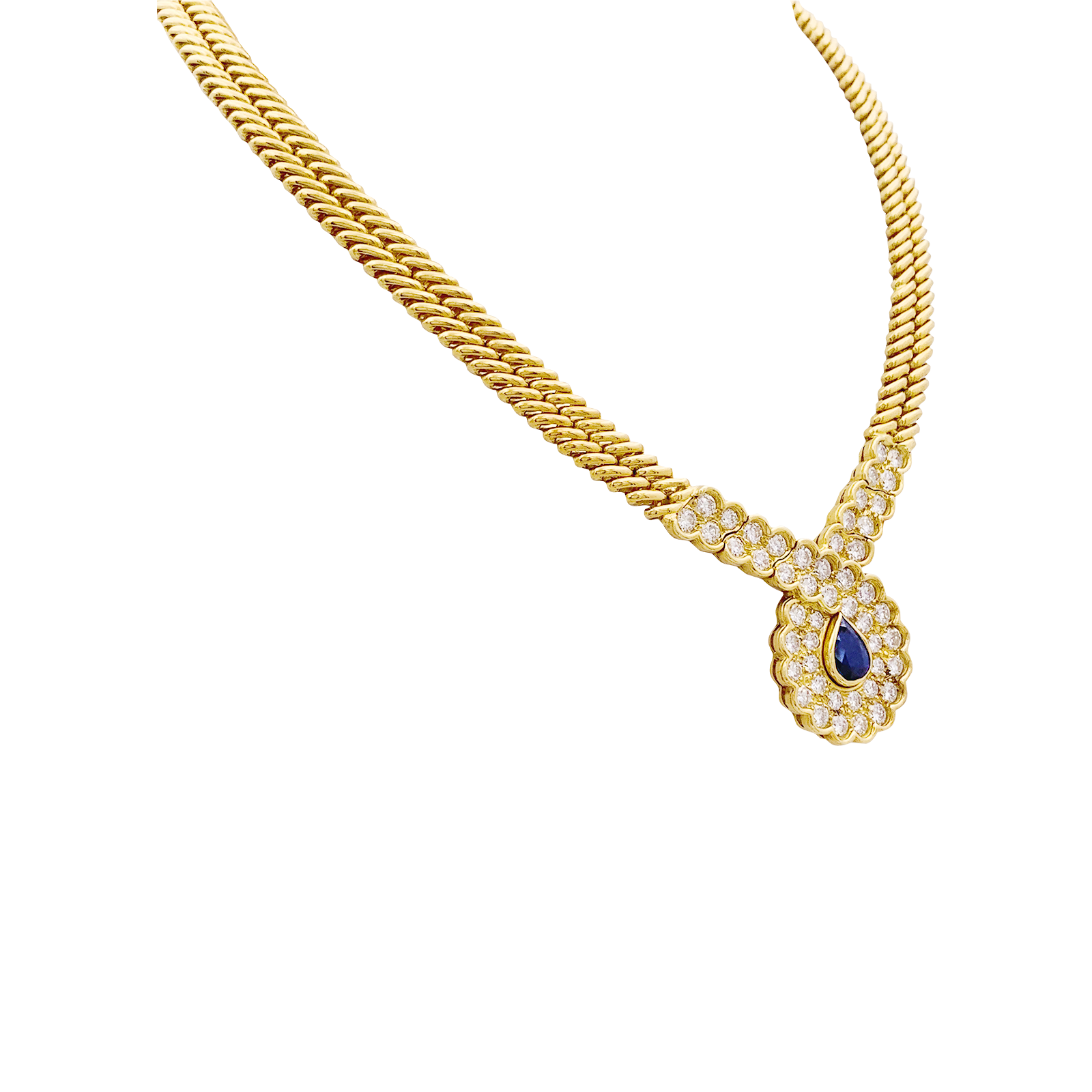 Collier Van Cleef & Arpels, or jaune, saphir, diamants.